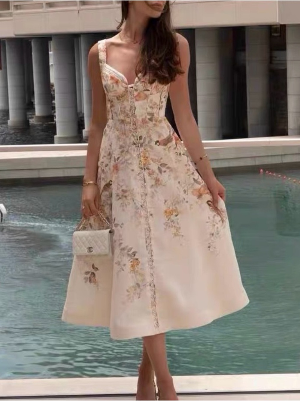 Zimmermann Elegant Floral Midi Dress in Cream size 0